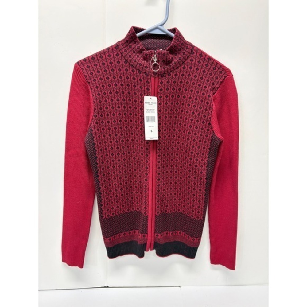 Jones Wear Sport Zip Cardigan S‎ Red Black Geometric Print 90s Y2K Deadstock